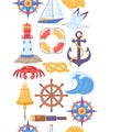 Seamless pattern with symbols and items. Marine cute background.