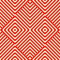 Seamless pattern with symmetric geometric ornament. Striped red white abstract background. Royalty Free Stock Photo