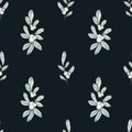 Seamless pattern with Symphoricarpos, snowberry, waxberry, or ghostberry. Deciduous shrub with white berries on dark