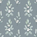 Seamless pattern with Symphoricarpos, snowberry, waxberry, or ghostberry. Deciduous shrub with white berries on grey Royalty Free Stock Photo