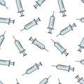 Seamless pattern with syringe. Doodle. Vector illustration. Royalty Free Stock Photo