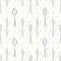 Seamless pattern with table forks, spoons and knives