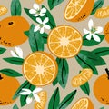 Seamless pattern with tangerines