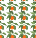 Seamless pattern with tangerines and leaves