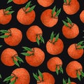 Seamless pattern of tangerines.watercolor citrus pattern hand drawing