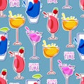 Seamless pattern with Tasty alcoholic cocktails. Various colored drinks. Mixed drinks. Bright pink cocktails. Fresh Exotic