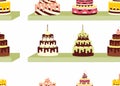 Seamless pattern with tasty cakes with cream for birthdays, weddings, anniversaries and other celebrations.