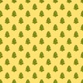Seamless Pattern of Tasty Christmas Tree Cookies on Creamy Yellow Background