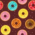 Seamless pattern with tasty doughnuts