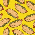 Seamless Pattern with Tasty Hot Dog