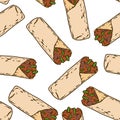 Seamless Pattern with Tasty Mexican Burrito