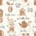 Seamless pattern on the tea and coffee theme Royalty Free Stock Photo