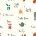 Seamless pattern on the tea and coffee theme Royalty Free Stock Photo