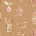 Seamless pattern on the tea and coffee theme Royalty Free Stock Photo