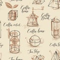 Seamless pattern on the tea and coffee theme Royalty Free Stock Photo