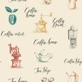 Seamless pattern on the tea and coffee theme Royalty Free Stock Photo