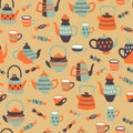 Seamless Pattern with Tea Elements. Background with Teapots, Cups and Sweets Royalty Free Stock Photo