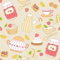 Seamless pattern with tea and fruits