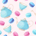 Seamless pattern with tea pots and cups Royalty Free Stock Photo