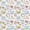Seamless pattern tea set and pastries and sweets 4 Royalty Free Stock Photo