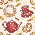 Seamless pattern with tea set Royalty Free Stock Photo