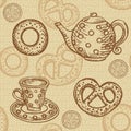 Seamless pattern with tea set Royalty Free Stock Photo
