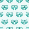Seamless pattern with teal cancer ribbon and panties. Ovarian and Cervical Cancer Awareness Month teal background. Cancer ribbon
