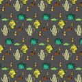 Seamless pattern with teapots and cups as wallpapers, gift wrap and scrapbook. Vector illustration.