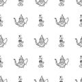 Seamless pattern of teapots and teacups isolated on white background. Chinese seamless pattern of teapots and teacups collection Royalty Free Stock Photo