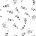 Seamless pattern of teapots and teacups isolated on white background. Chinese seamless pattern of teapots and teacups collection Royalty Free Stock Photo