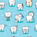 Teeth background .Seamless pattern with teeth. Vector baby illustration. Dental cute pattern. Fabric design for