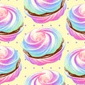 seamless pattern with tender airy french meringues, marshmallow, zephyr. Vector in graphic vintage retro style