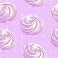 seamless pattern with tender airy french meringues, marshmallow, zephyr. Vector in graphic vintage retro style
