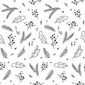 Seamless pattern with tender hand-drawn sprigs and leaves