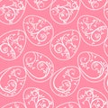 Seamless pattern with tender linear eggs. Pink background with decorative painted eggs for the holiday of Easter. Outline vector Royalty Free Stock Photo