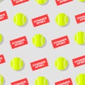 Seamless pattern with tennis ball and stickers summer sport. Flat style. Vector background