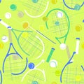 Seamless pattern with tennis rockets and balls
