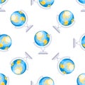 Seamless pattern with terrestrial globe rotating on its axis Royalty Free Stock Photo