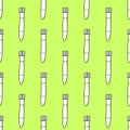 Seamless pattern with test tubes. Hand drawn outline doodle vector texture isolated. Laboratory chemical test tube. Lab