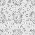 Seamless pattern with textile ruffles and sewing buttons. Creative classes, hand made. Vector Background Royalty Free Stock Photo