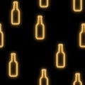 Seamless pattern, texture abstract neon bright glowing glowing yellow from the bar icons from glass bottles of craft beer Royalty Free Stock Photo