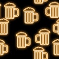 Seamless pattern, texture abstract neon bright glowing glowing yellow from the icons for the bar from the glasses of craft beer Royalty Free Stock Photo