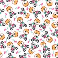 Seamless pattern texture with Cute little lion Riding motorcycle,