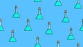 Seamless pattern texture of endless repeating triangular blue medical chemical glass scientific test tubes of flasks cans Royalty Free Stock Photo