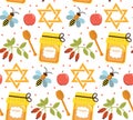 Seamless pattern, texture for the Jewish new year. Rosh Hashanah, Shana Tova background wallpaper. Vector illustration Royalty Free Stock Photo