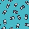 Seamless pattern, texture of modern musical black speakers for playing music tracks, tunes, technology isolated on blue background Royalty Free Stock Photo