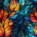 seamless pattern with the texture of multicolored floral stained glass window on background with flowers Royalty Free Stock Photo