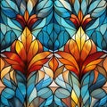 seamless pattern with texture of multicolored flowers on the stained glass windows Royalty Free Stock Photo