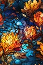 seamless pattern with texture of multicolored flowers on the stained glass windows Royalty Free Stock Photo