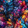 seamless pattern with texture of multicolored flowers on the stained glass windows Royalty Free Stock Photo